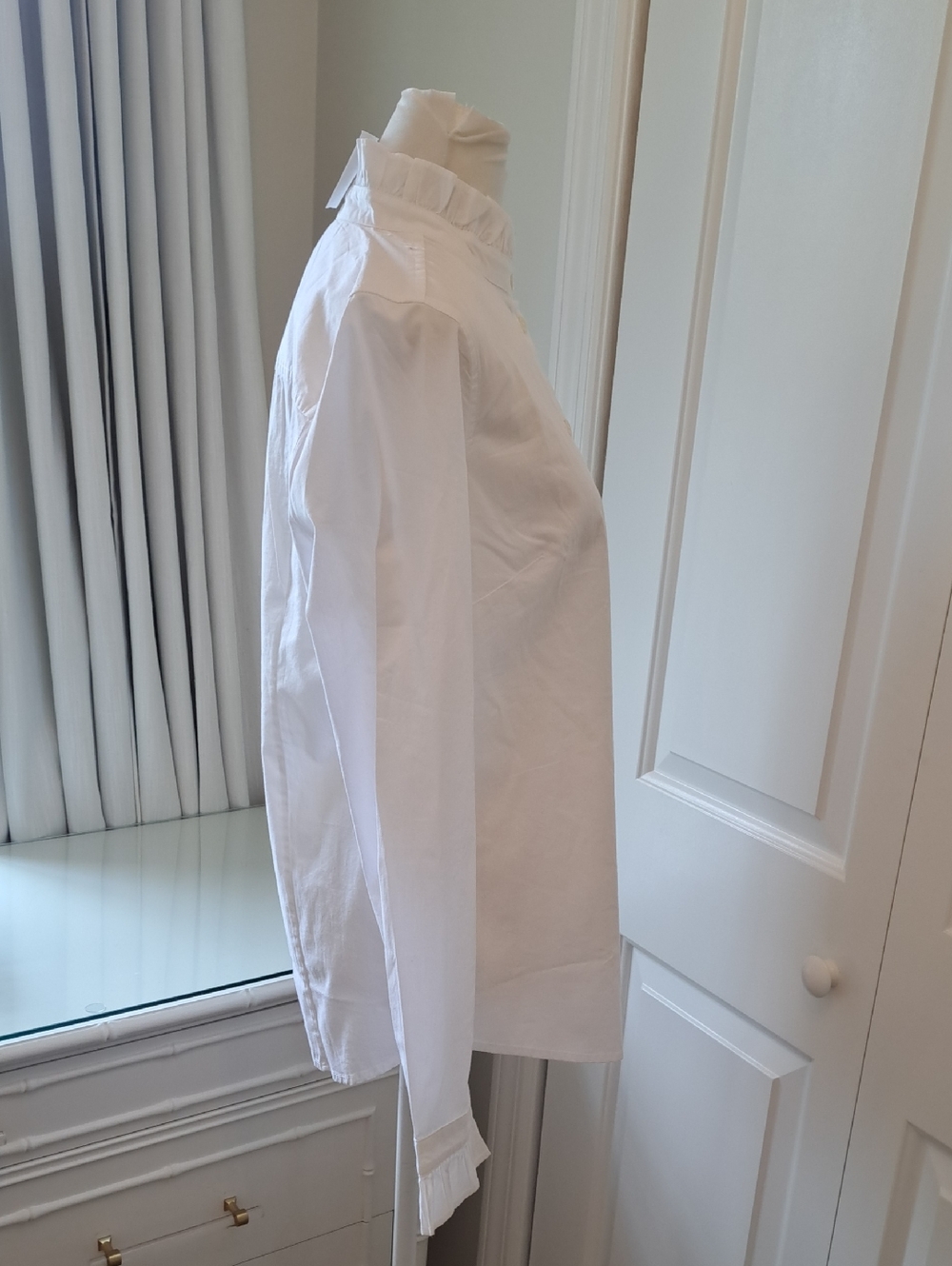 NWT J.Crew Womens Classic Preppy White Cotton Ruffle Trim Button Down Shirt SM - Picture 5 of 8